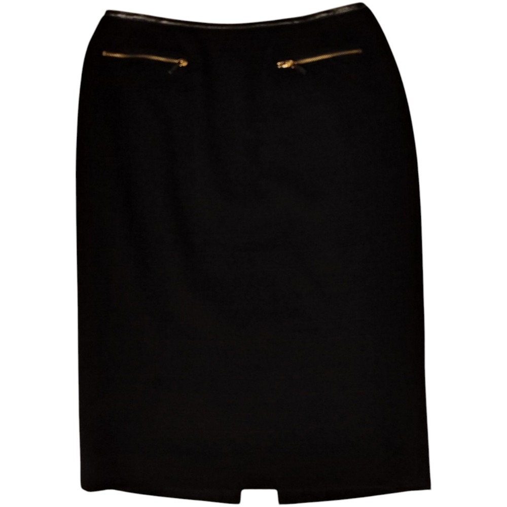 Carlisle Wool Pencil Skirt Women's Size 8 Leather Trim Straight Zip Lined Black‎